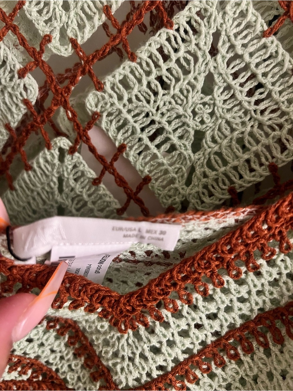 Zara Crochet Midi Skirt in Cream and Brown Diamond Pattern - Picture 6 of 7